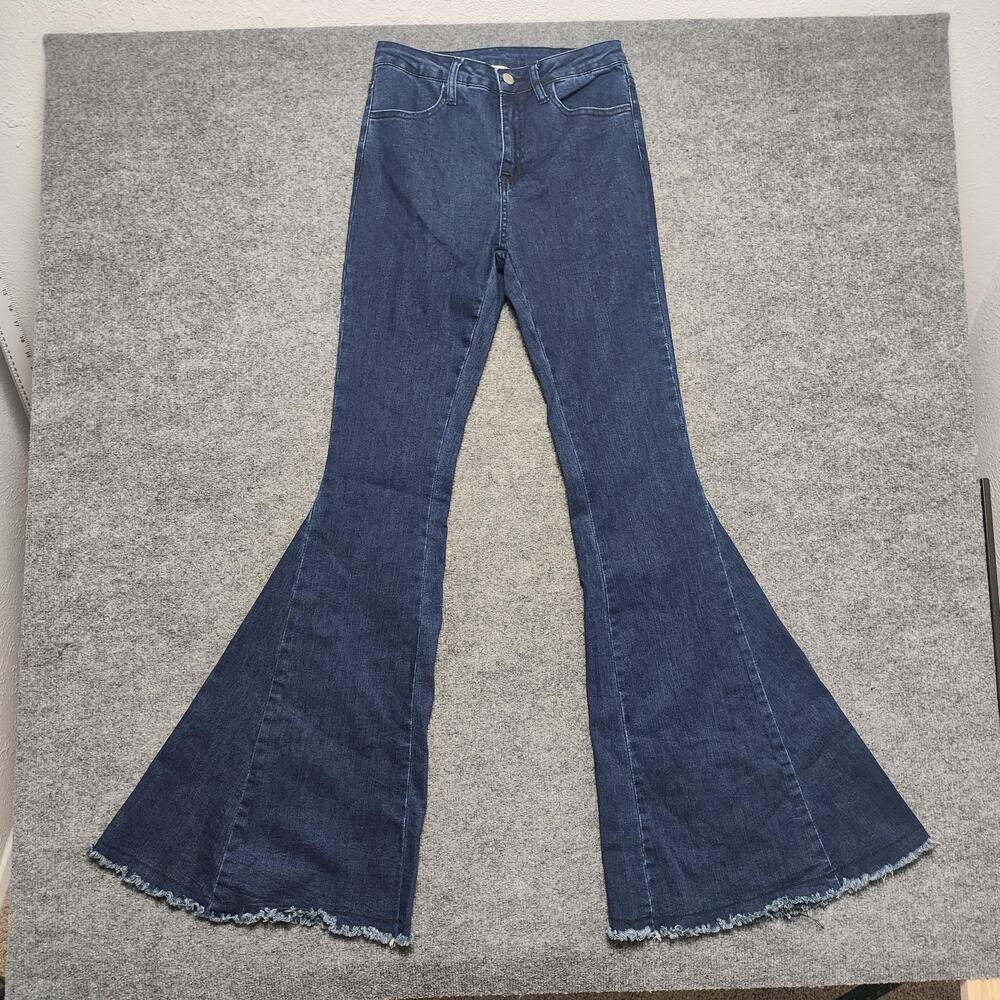 Saints & Hearts Jeans Womens S Medium Wash Blue High Rise Flare Distressed Denim